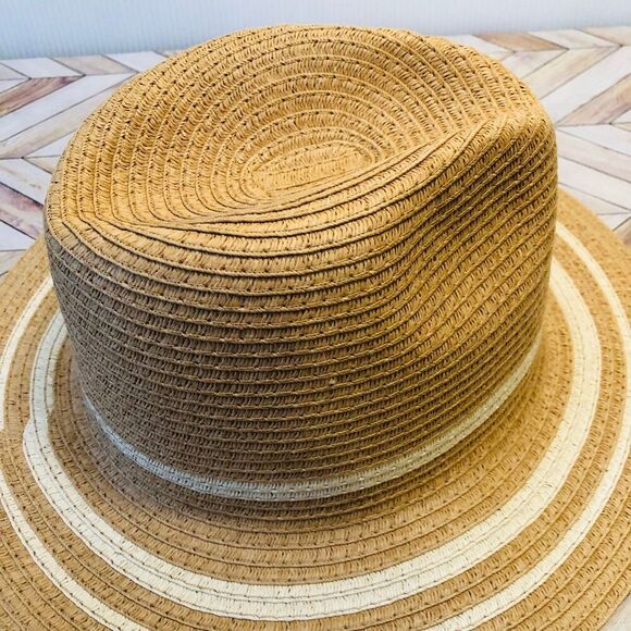 Time and Tru Women's Striped Straw Panama Hat, Beige - Picture 5 of 5